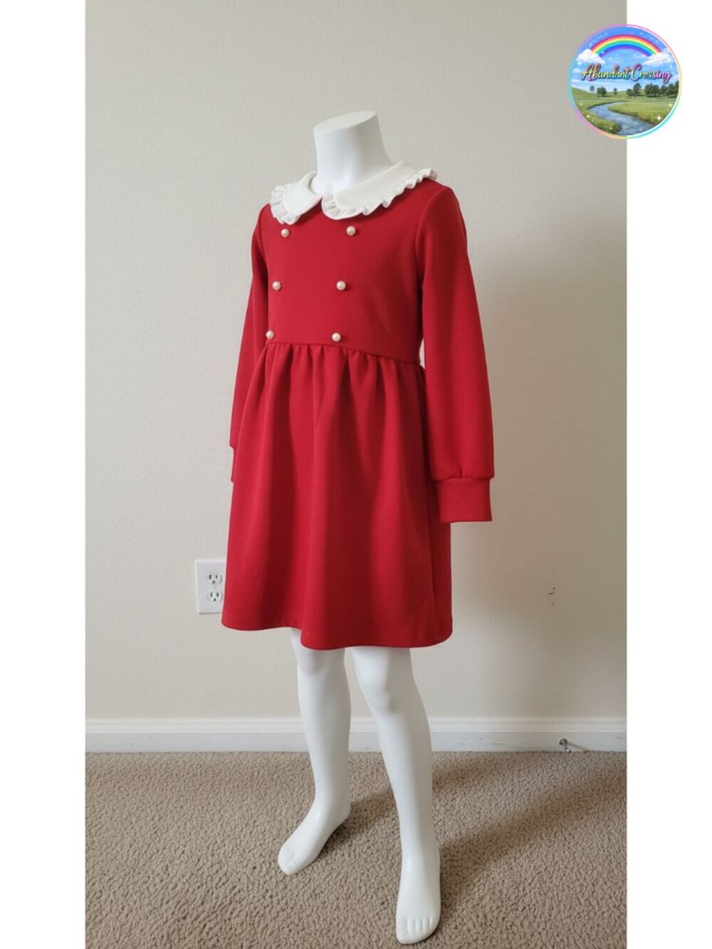 Girls Ruffle Peter Pan Collar Sweater Dress Long Sleeve Knit Pleated Formal